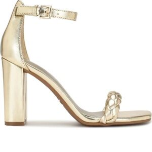 NWOT Never Worn Nine West GOLD Braided Chunky Heel Sandals Size 6 1/2